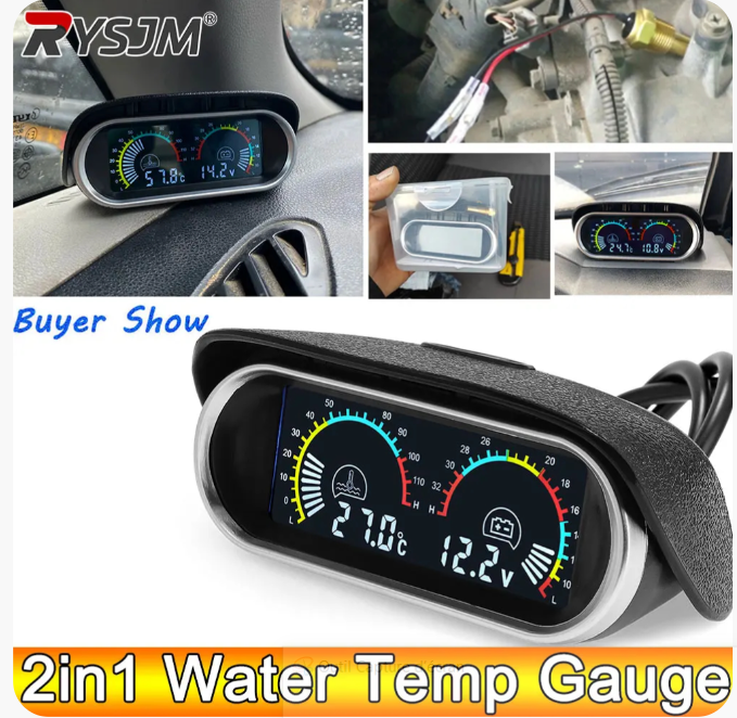 جهاز قياس 2 في 1 (حرارة ماء المحرك + فولتية البطارية)